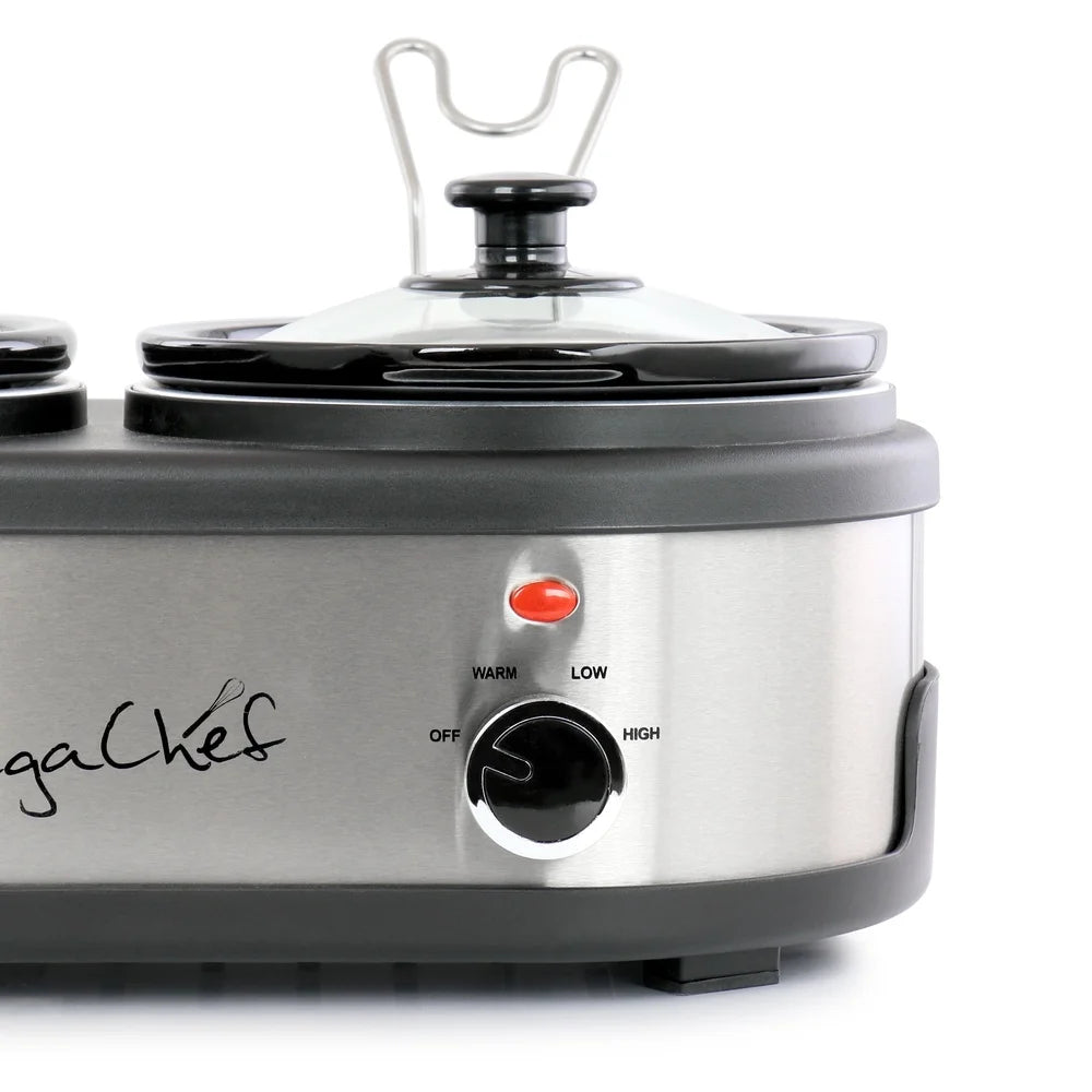 Dual 1.5 Quart Slow Cooker Buffet with Removable Ceramic Pots Tempered Glass Lids Cool Touch Handles Perfect Entertaining