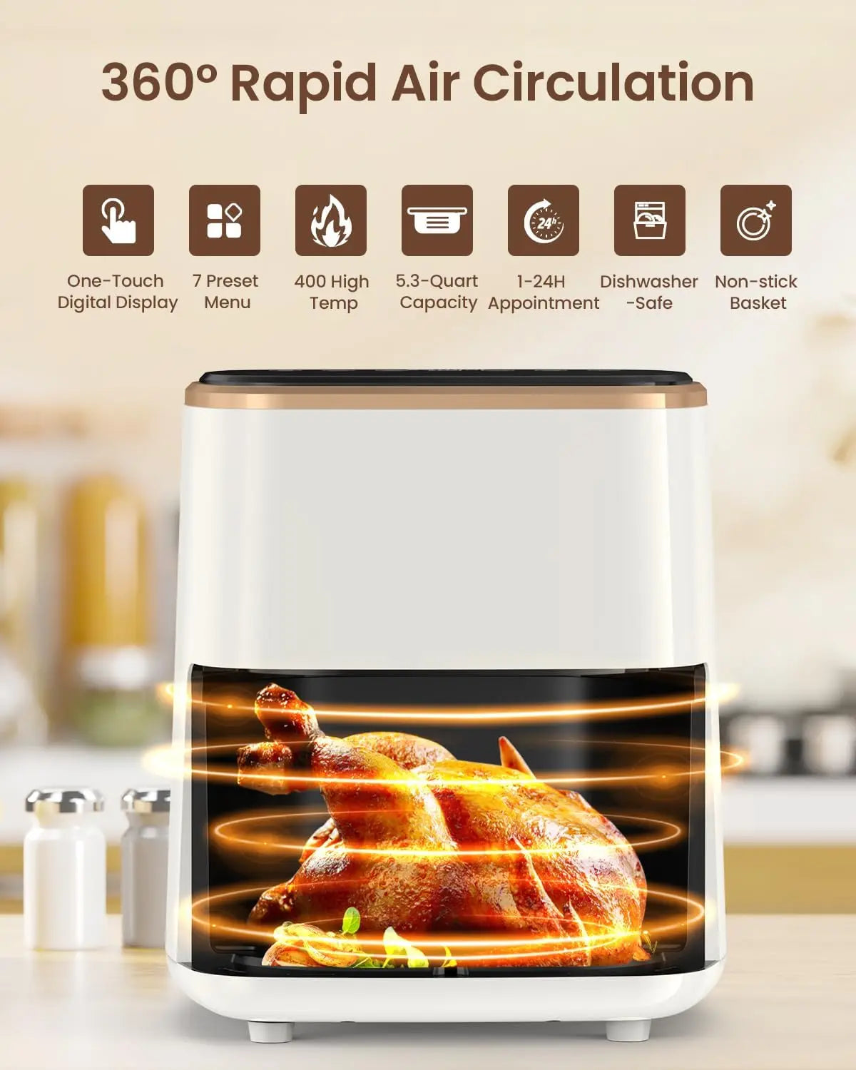 Air Fryer Large with Viewing Window with Smart Digital Touchscreen7 Custom Presets Non-stick