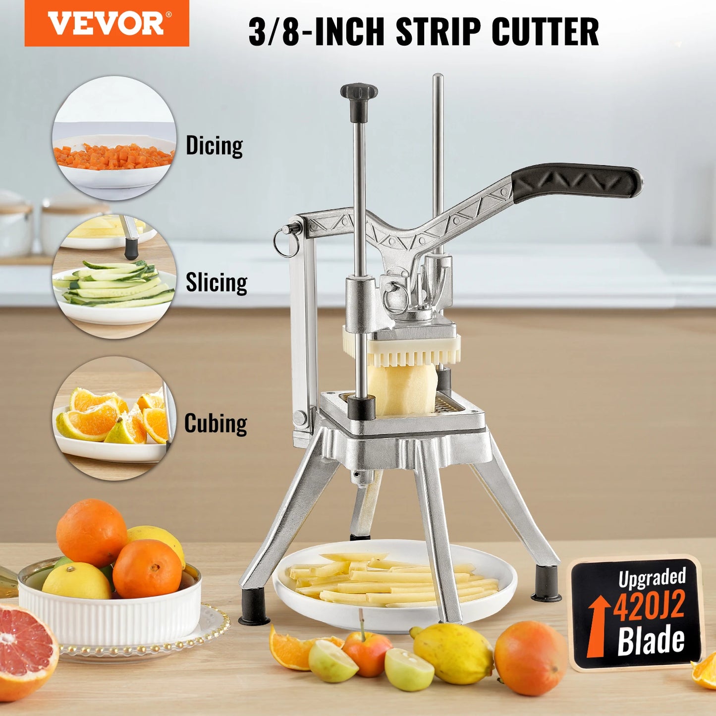 Commercial Vegetable Fruit Heavy Duty Professional Food Dicer, French Fry Cutter, Onion Slicer