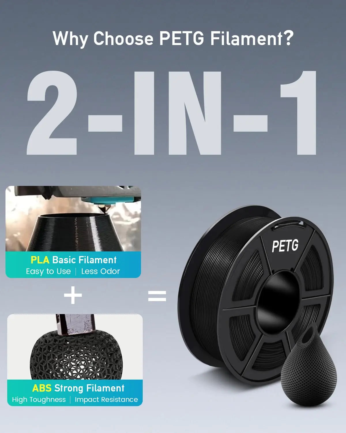 SUNLU PETG 10KG 3D Printer Filament 1.75mm High Toughness Neatly Wound 3D Filaments Spool for Most FDM 3D Printer Materials