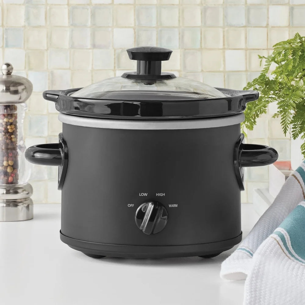 4 Pack-2 QT Slow Cooker, Matte Black, Removable Stoneware Pot with Glass Lid, Two Temperature Settings, Easy Cooking