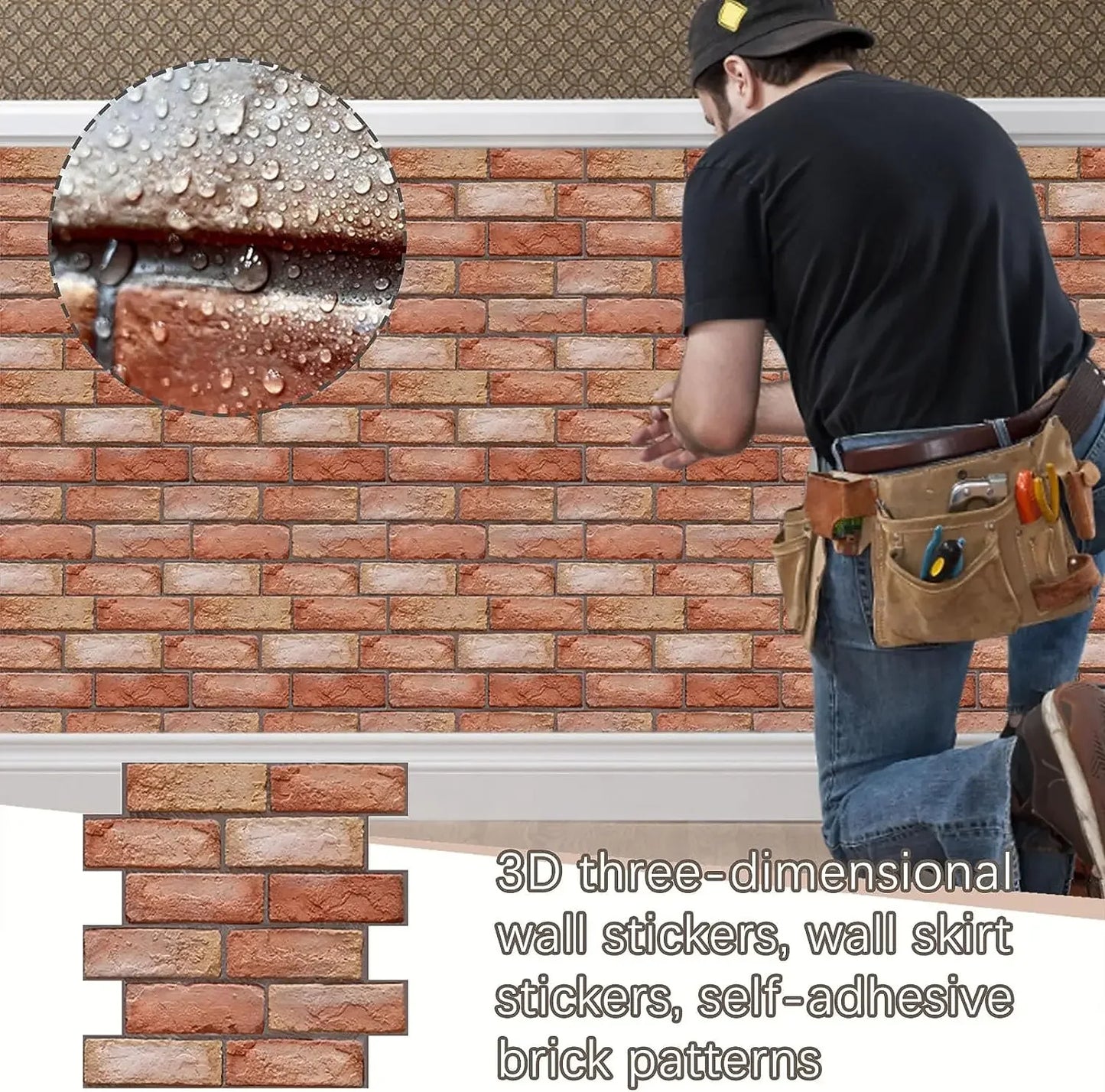 10Pcs Self Adhesive Waterproof 3D Wall Panels Peel and Stick Subway Tile Brick Wallpaper Retro Sticker for Bathroom Fireplace