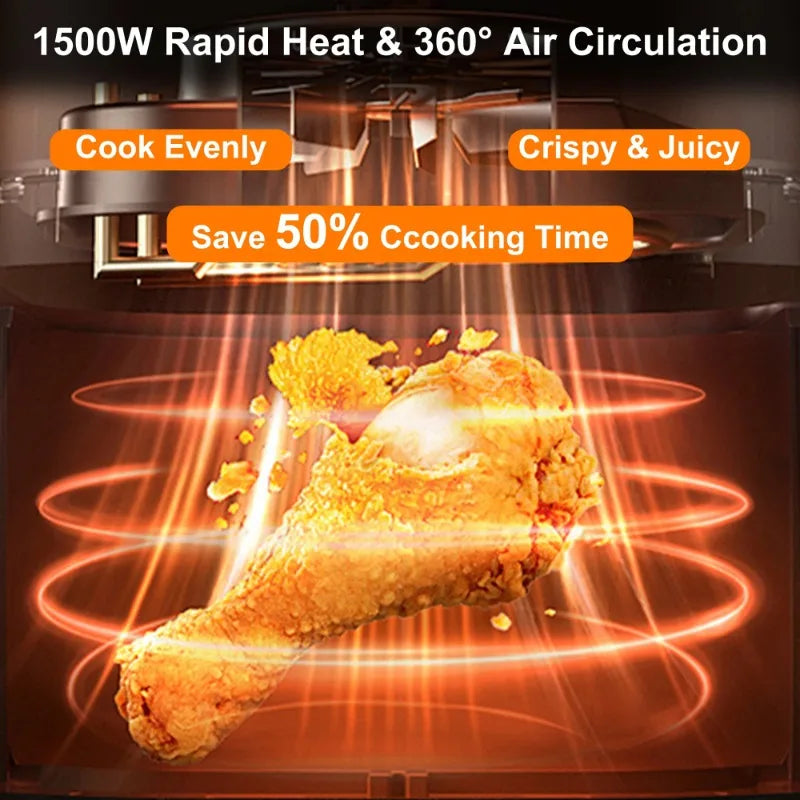 6QT Air Fryer, 8-in-1 Electric Hot Oven with Digital LED Touchscreen, Visible Window, 1500W, New