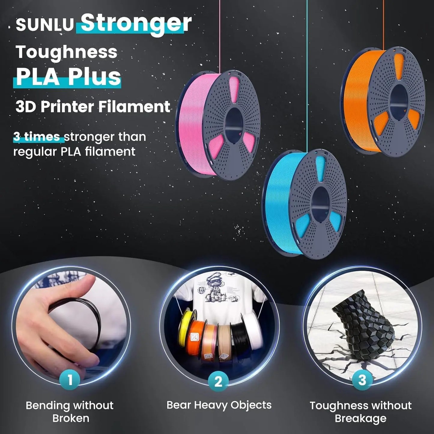 Pla Plus 3D Filament 1.75mm Good Toughness Multicolor Neatly Wound PLA+ Filaments for FDM 3D Printing Materials 5KG