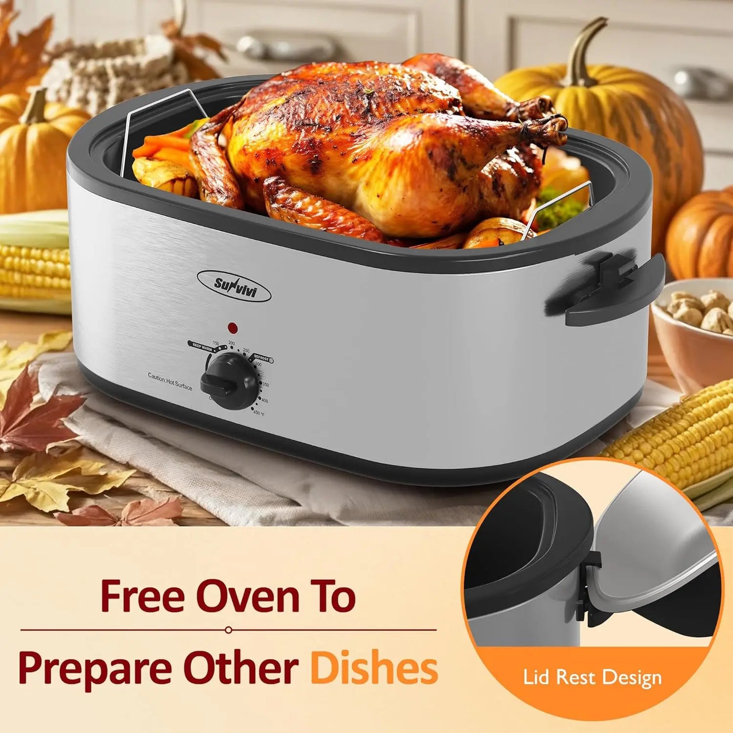 Electric Roaster,28 Quart Roasting Oven with Self-Basting Lid Removable Pan,Turkey Roaster Oven with 150 to 450F Temperature Con