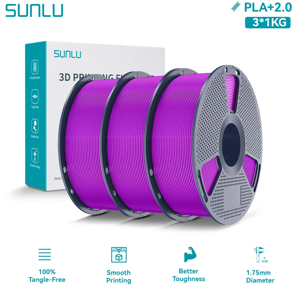 PLA PLUS 2.0 3D Filament 1.75mm Upgrade PLA Plus Stronger Robust Neatly Wound Colorful Filament for FDM 3D Printer 3KG