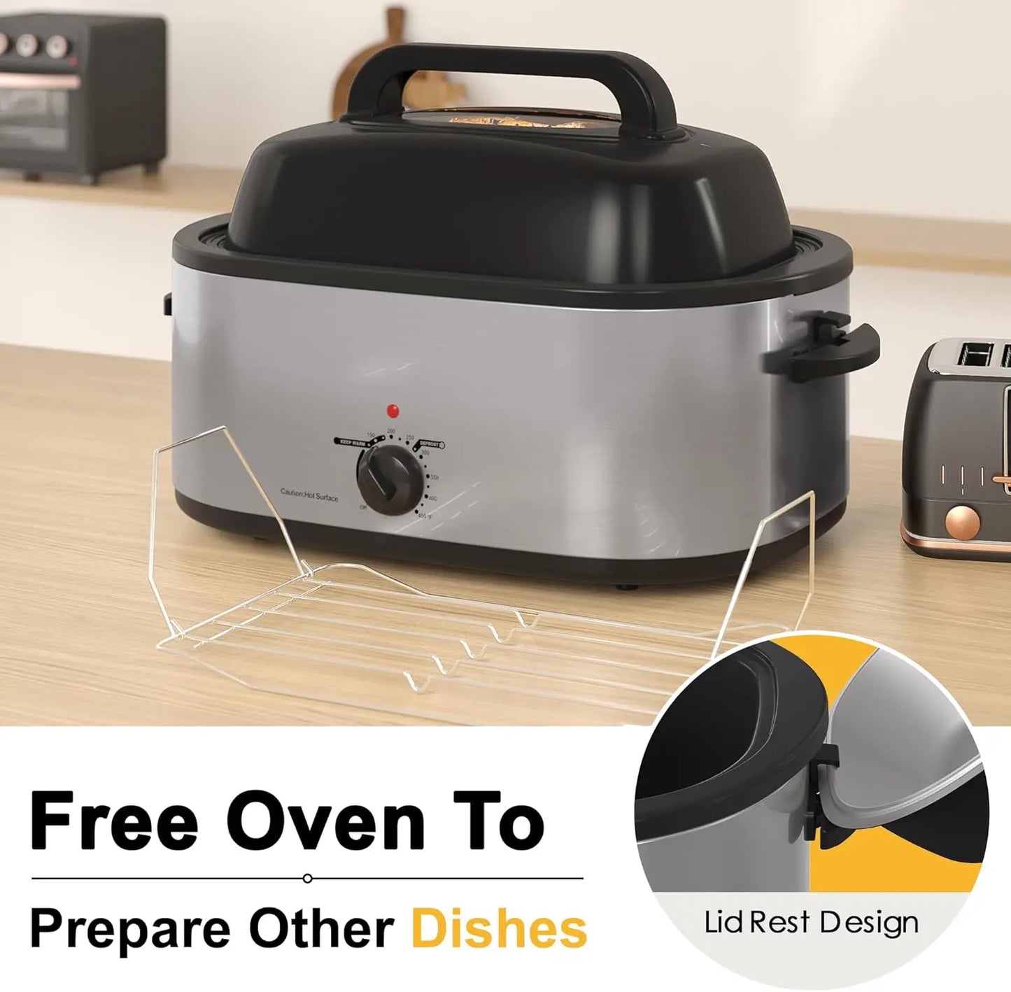Roaster Oven, 26Qt Turkey Roaster Oven Buffet with Self-Basting Lid, 1450W Electric Roaster Oven with Cool-Touch Handles