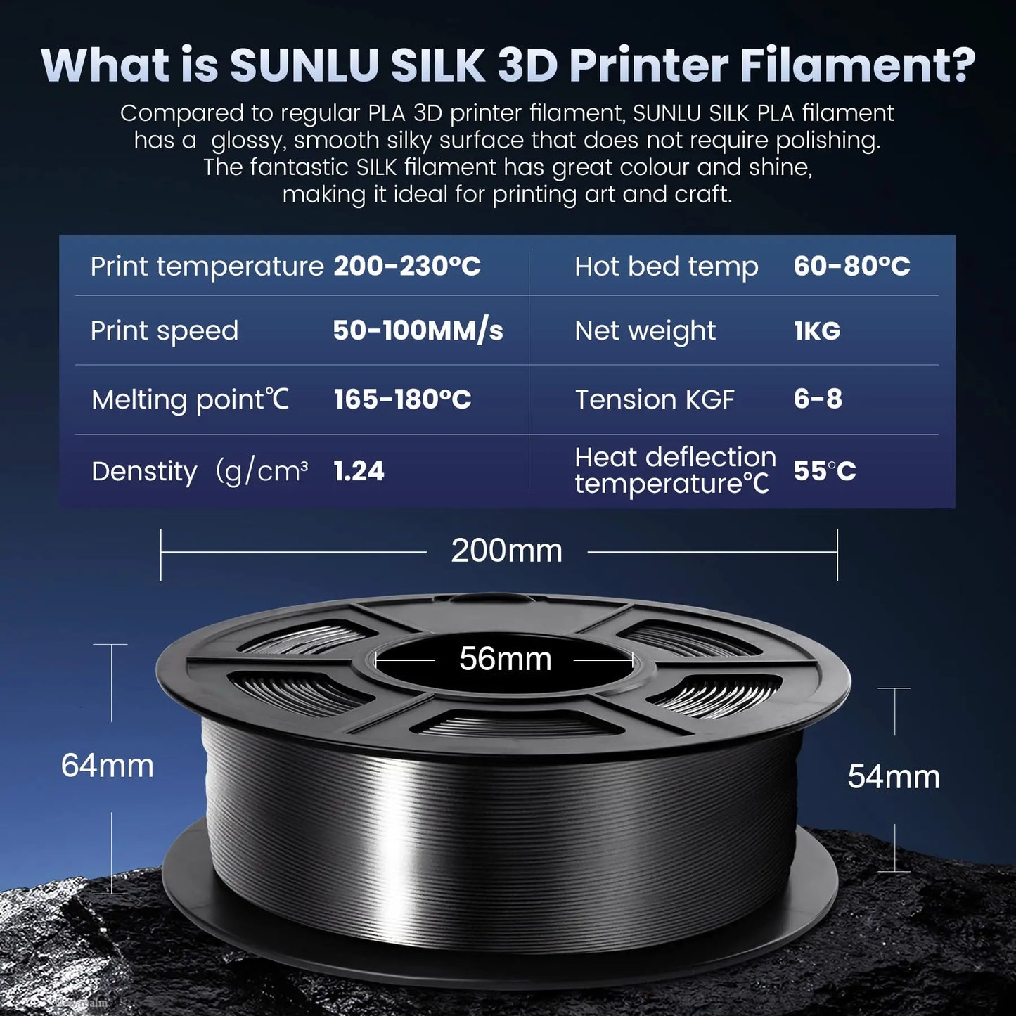 5KG Pla Plus Silk 3D Filament, 1.75mm Shiny Silk Texture High Toughness, 3D Printing Filaments for 3D Printer, Fast Shipping