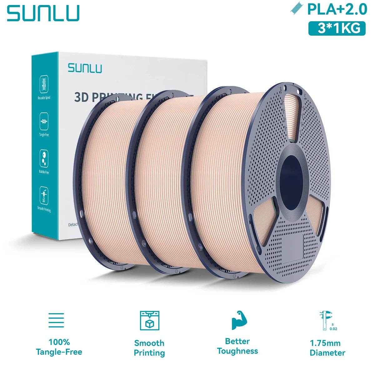 PLA PLUS 2.0 3D Filament 1.75mm Upgrade PLA Plus Stronger Robust Neatly Wound Colorful Filament for FDM 3D Printer 3KG