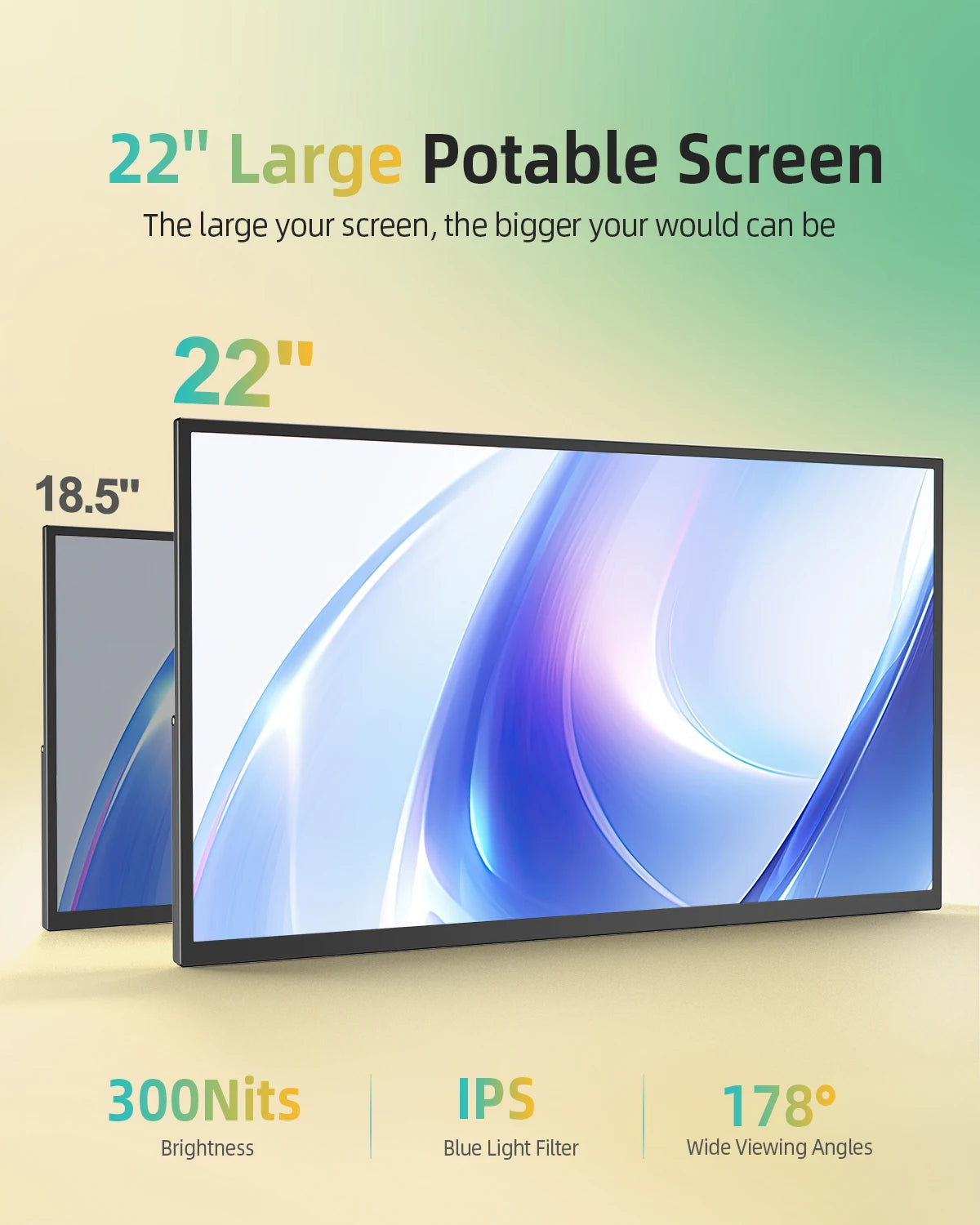 22”2560*1440 Portable Gaming Monitor 16:9 Laptop Extend Travel Computer Screen Mini PC Eye Care LED Display With VESA