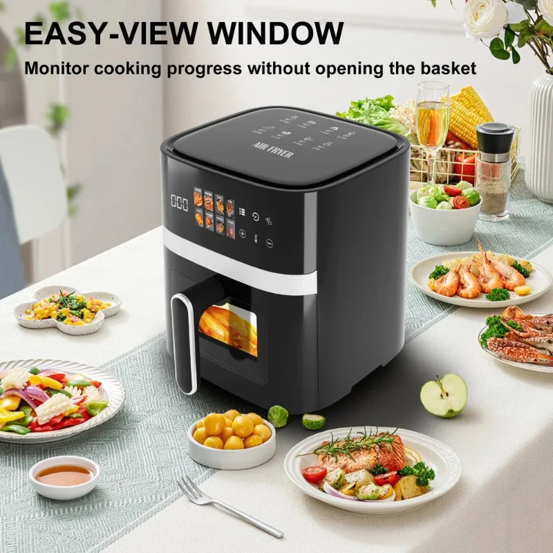 6QT Air Fryer, 8-in-1 Electric Hot Oven with Digital LED Touchscreen, Visible Window, 1500W, New