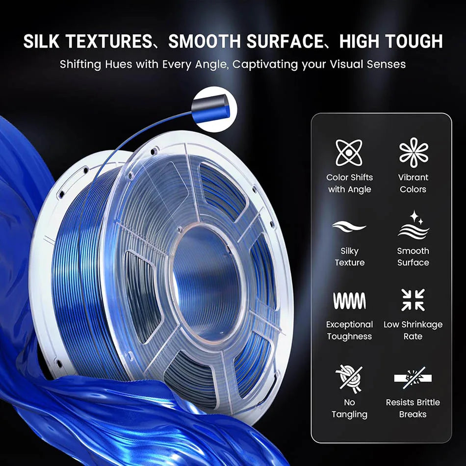 10Rolls SILK PLA+ 3D Filament, 1.75mm SILK PLA, Rainbow Filament for FDM 3D Printer, SILK Dual & Triple 3D Printing Materials