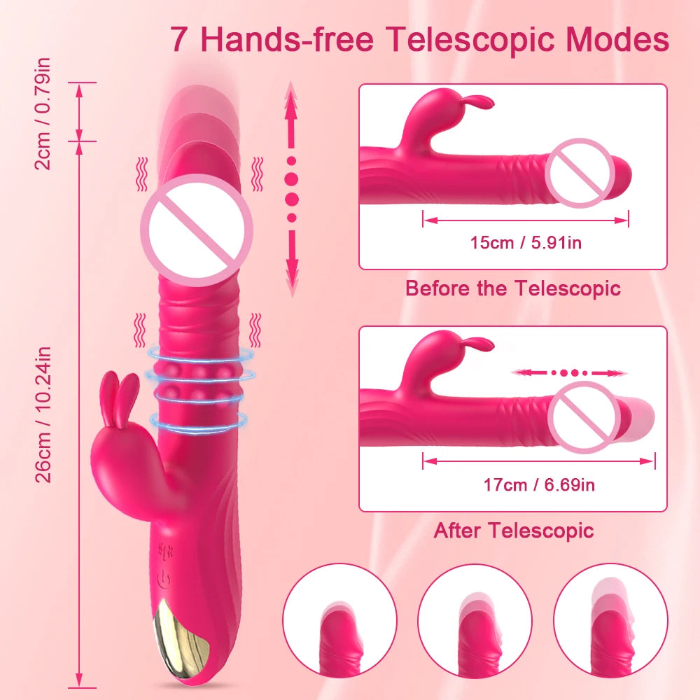 Rabbit Vibrator, Telescopic Vibration G Spot, Clitoris Stimulator, Dildo Vibrators, Female Nipple ,Masturbation Sex Toys for Women