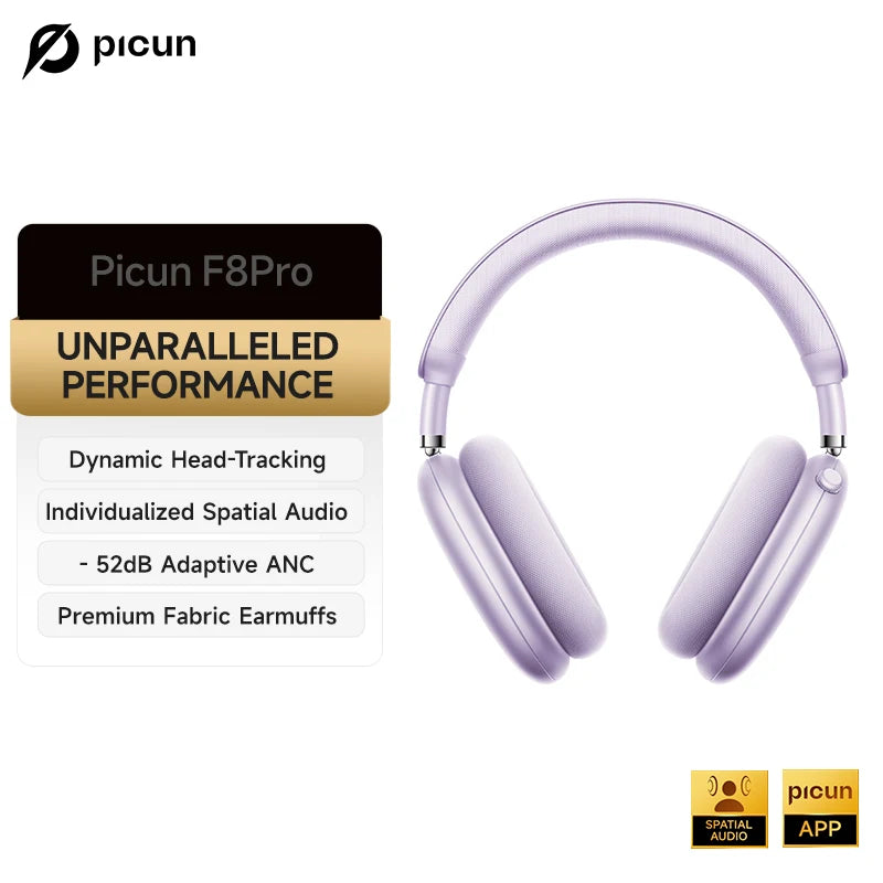 F8 Pro ANC Wireless Headphones Head Tracking 3D Spatial Audio -52dB ANC HIFI Bluetooth Headset ENC HD Mic Low-Latency APP
