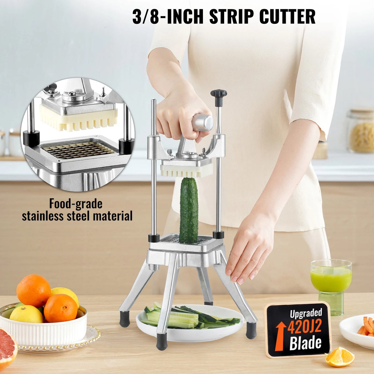 3/8,1/4 Inch Manual Fruit Vegetable Dicer Cutter Commercial Food Cutter Stainless Steel Slicer Home Restaurant Kitchen