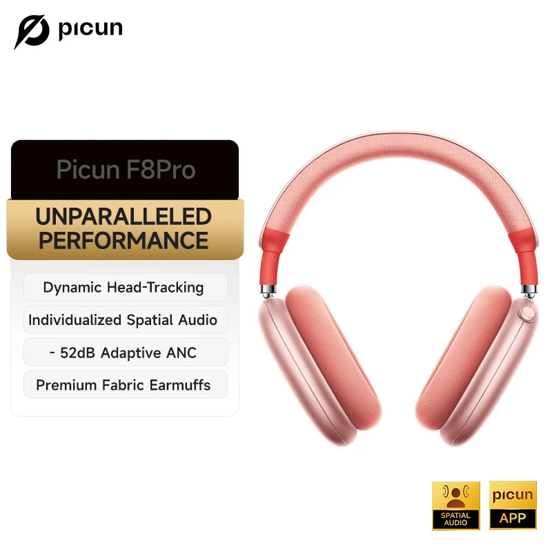 F8 Pro ANC Wireless Headphones Head Tracking 3D Spatial Audio -52dB ANC HIFI Bluetooth Headset ENC HD Mic Low-Latency APP