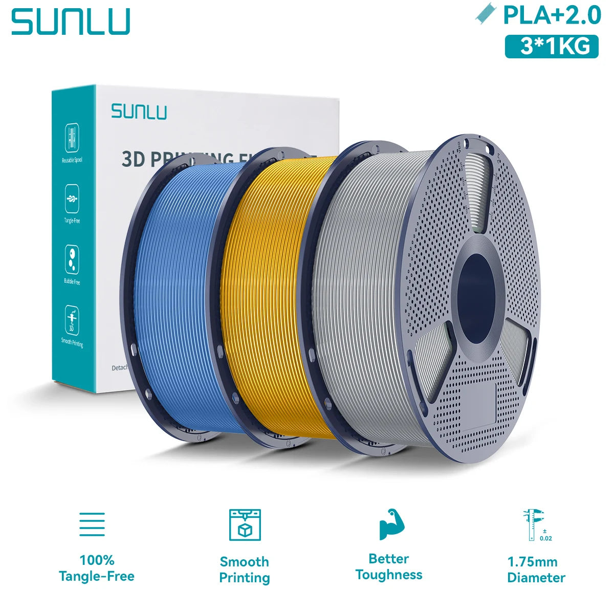 PLA PLUS 2.0 3D Filament 1.75mm Upgrade PLA Plus Stronger Robust Neatly Wound Colorful Filament for FDM 3D Printer 3KG