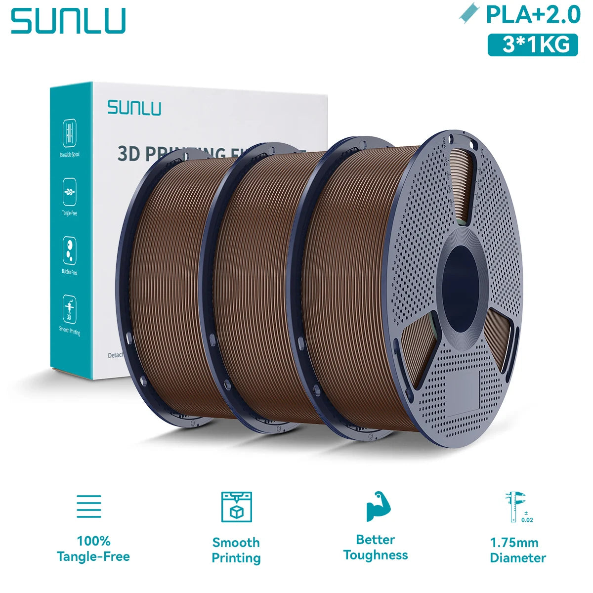 PLA PLUS 2.0 3D Filament 1.75mm Upgrade PLA Plus Stronger Robust Neatly Wound Colorful Filament for FDM 3D Printer 3KG