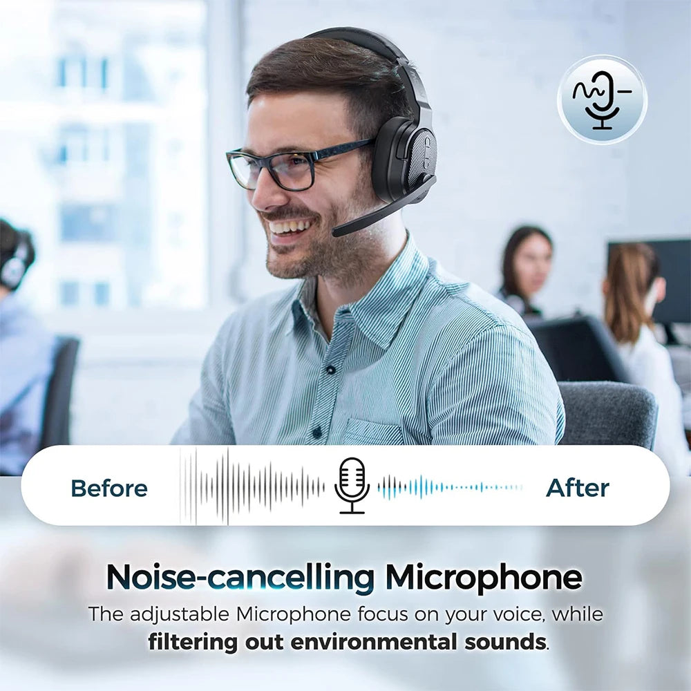 2 in 1 Wireless Headphones Bluetooth 5.3 Dual/Single Office Headset with Microphone&Mute Switch 35H for Trucker Driver