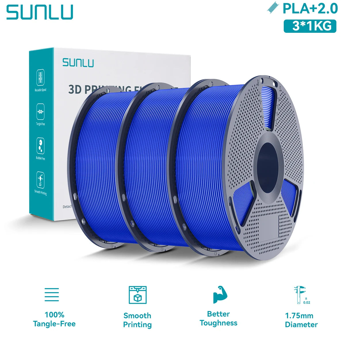 PLA PLUS 2.0 3D Filament 1.75mm Upgrade PLA Plus Stronger Robust Neatly Wound Colorful Filament for FDM 3D Printer 3KG