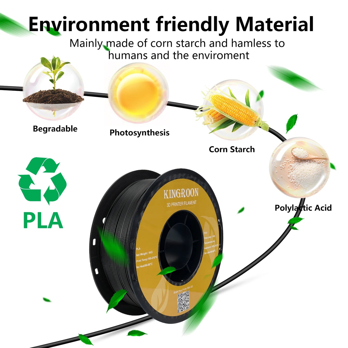 KINGROON 22LBS PETG or PLA filament 3D Printer Filament 10 Rolls 1KG 1.75MM Eco-Friendly Good Toughness Mix Color Free Shipping