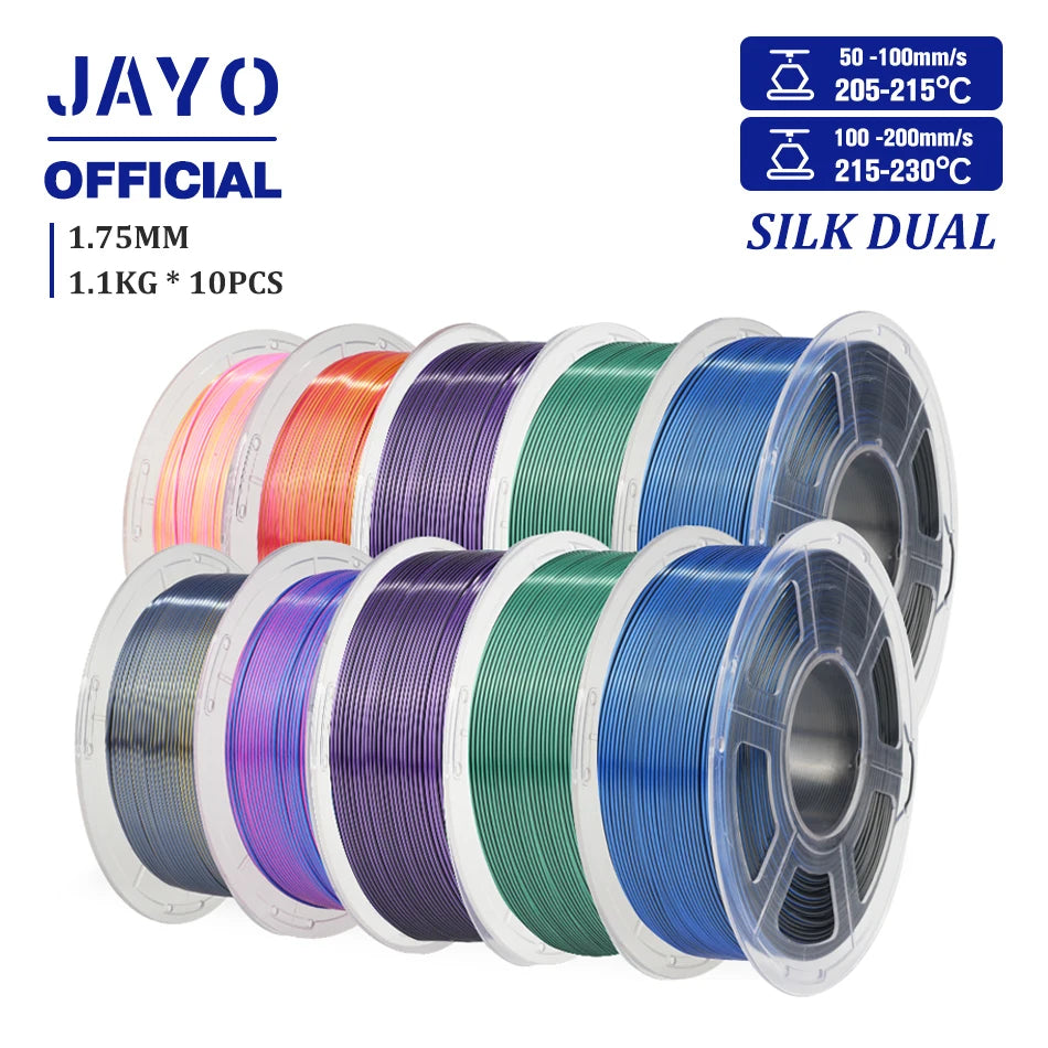 10Rolls SILK PLA+ 3D Filament, 1.75mm SILK PLA, Rainbow Filament for FDM 3D Printer, SILK Dual & Triple 3D Printing Materials