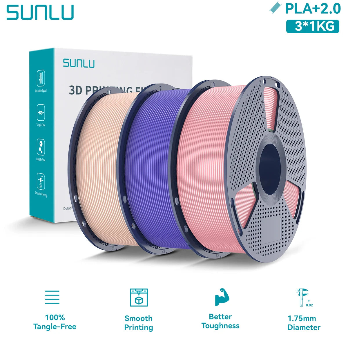 PLA PLUS 2.0 3D Filament 1.75mm Upgrade PLA Plus Stronger Robust Neatly Wound Colorful Filament for FDM 3D Printer 3KG