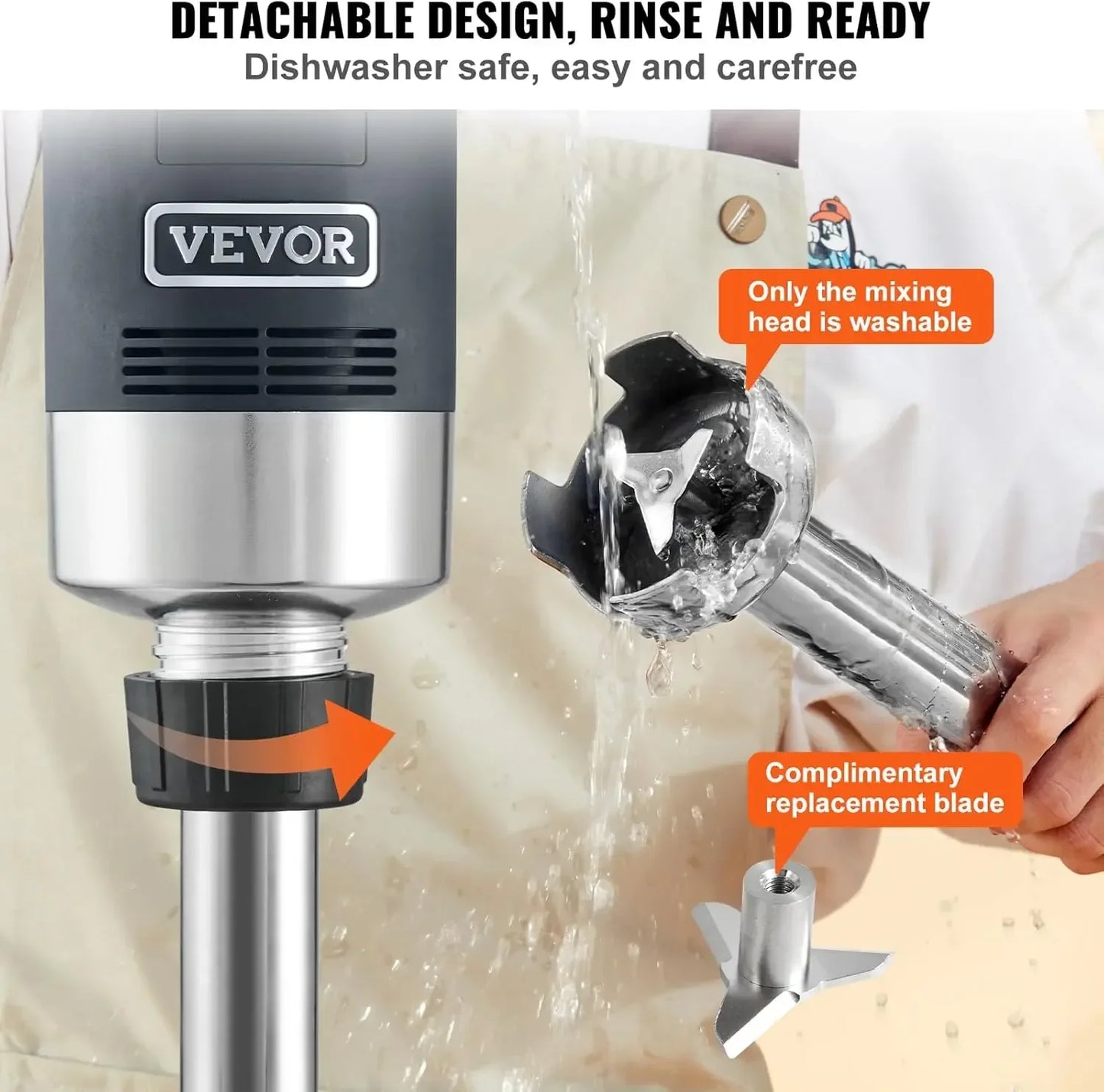 Commercial Immersion Blender, 750W 16" Heavy Duty Hand Mixer, Variable Speed Kitchen Stick Mixer with 304 Stainless Steel