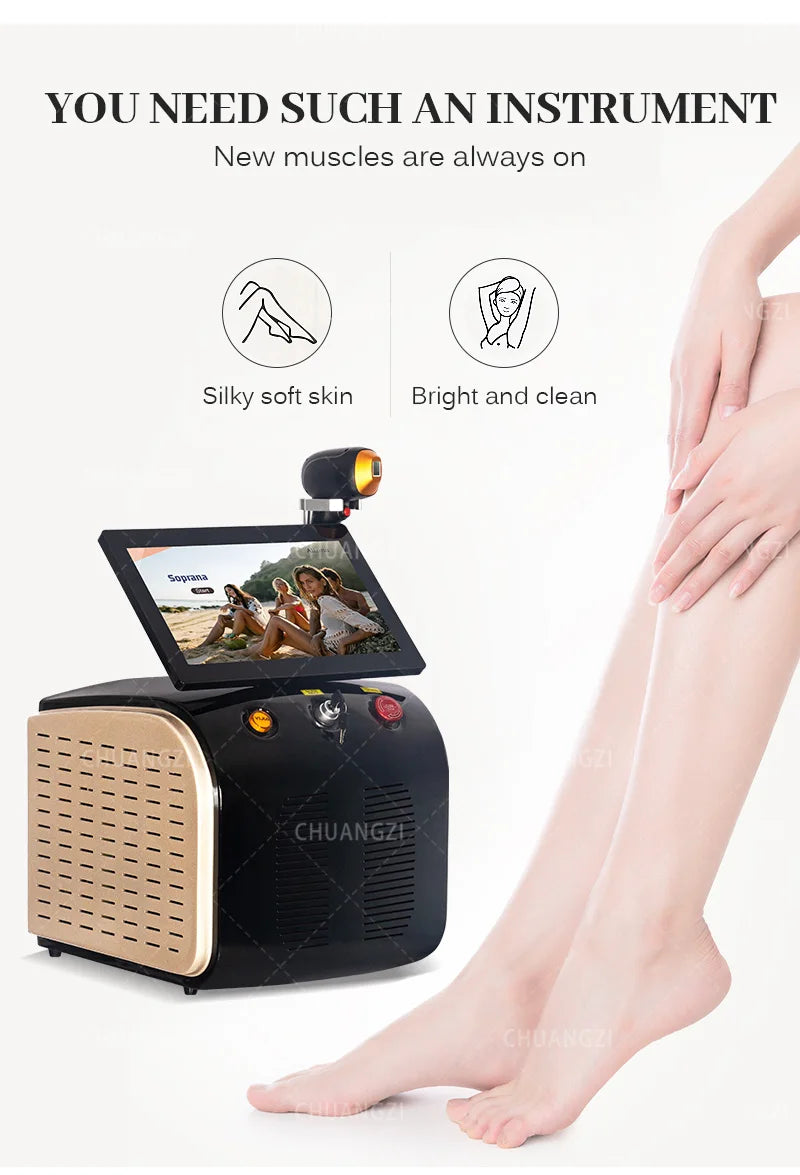 Laser Hair Removal Machine, 3 wave Ice Titanium, Painless Permanent Device for Professional Salon Depilator 808nm Diode