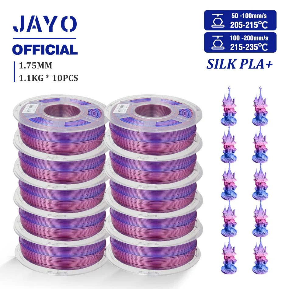 10Rolls SILK PLA+ 3D Filament, 1.75mm SILK PLA, Rainbow Filament for FDM 3D Printer, SILK Dual & Triple 3D Printing Materials