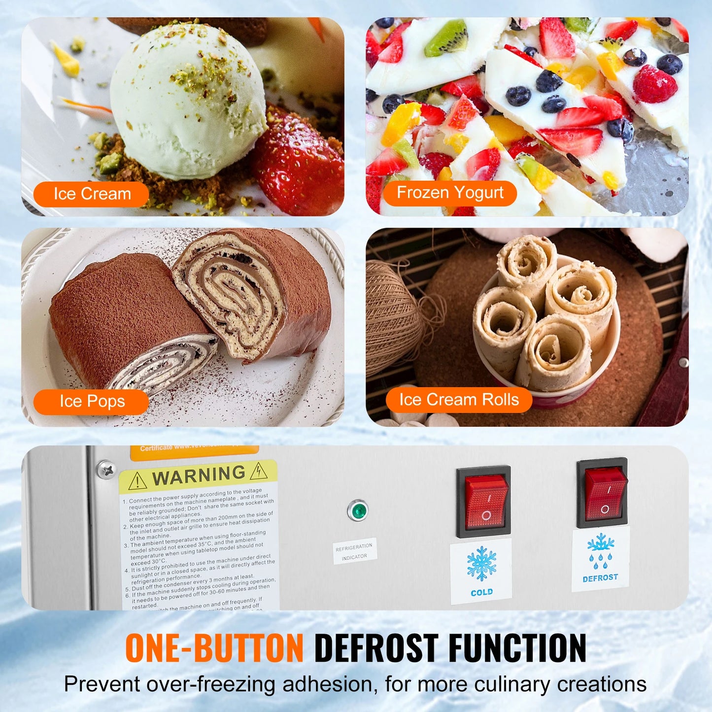 Fried Ice Cream Roll Machine Stir-Fried Stainless Steel Rolled Ice with Compressor & 2 Scrapers for Home Commercial