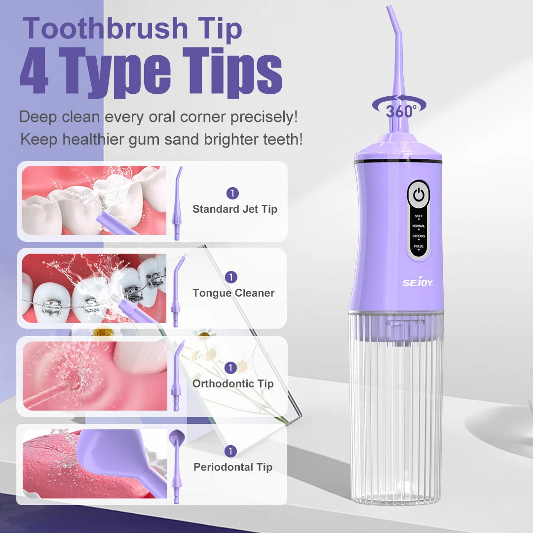 Water Dental Flosser for Teeth Cleaning Denture Brushes 4 Tips Cordless Portable Oral Irrigator for Home Travel