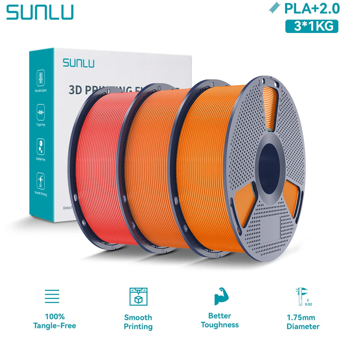 PLA PLUS 2.0 3D Filament 1.75mm Upgrade PLA Plus Stronger Robust Neatly Wound Colorful Filament for FDM 3D Printer 3KG