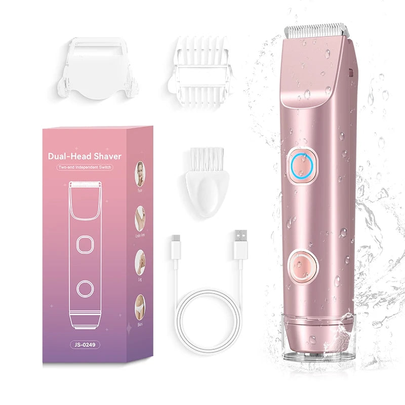 Electric Shaver for Women, Waterproof Wet & Dry Hair Razors, 2 in 1 Double Head, Dual Bikini Hair Trimmer, Detachable Head Shaver