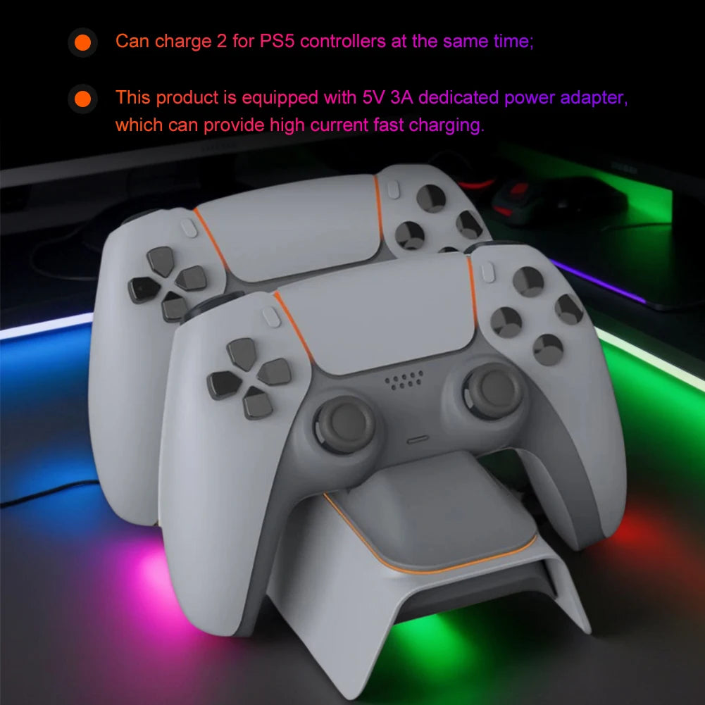 For PS5 Dual Controller Charging Dock with Light Dual Fast Charger Controller Charger Station for PlayStation 5 Gamepad