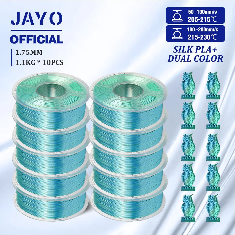 10Rolls SILK PLA+ 3D Filament, 1.75mm SILK PLA, Rainbow Filament for FDM 3D Printer, SILK Dual & Triple 3D Printing Materials