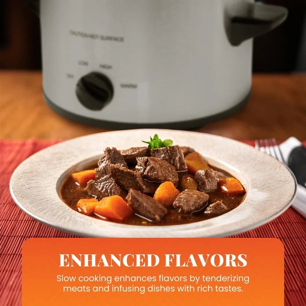 1.5Qt Mini Slow Cooker Stainless Steel Inner Pot Low High Keep Warm Glass Lid Cool Touch Handles Dips Soups Appetizers