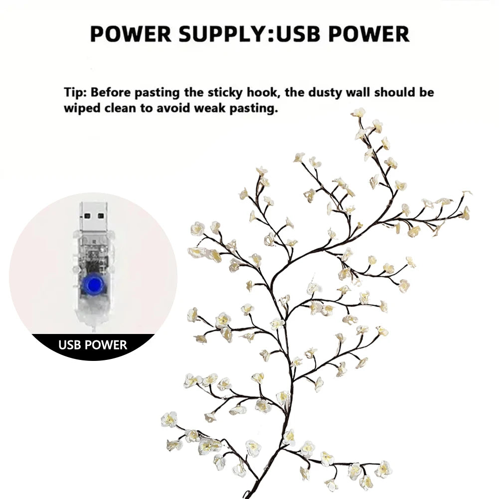 48/72/96/144LED Tree Branch Lamp USB Charging Vine Tree Light Strip Remote Control for Christmas Party Wall Decoration