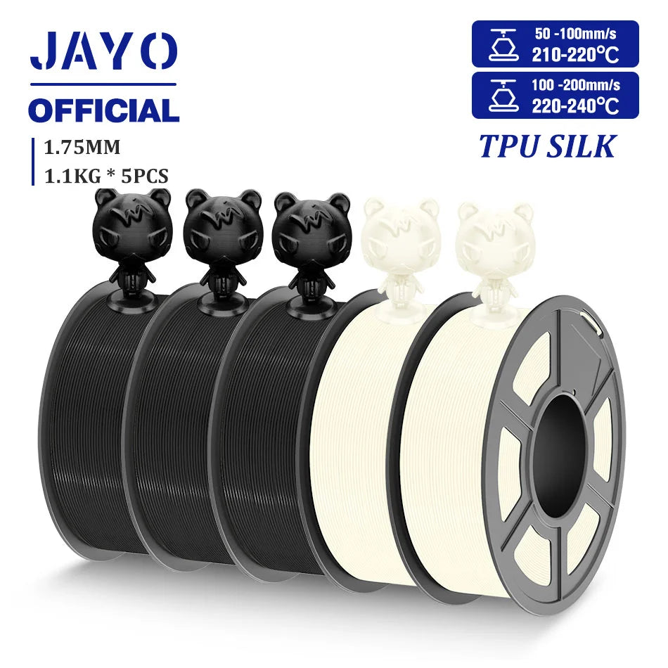 TPU SILK 3D Printer Filament 98A TPU Filament 1.75mm Silk Rainbow SILK PLA PLUS 3D Filament Glossy Silk Surface 5Rolls/set