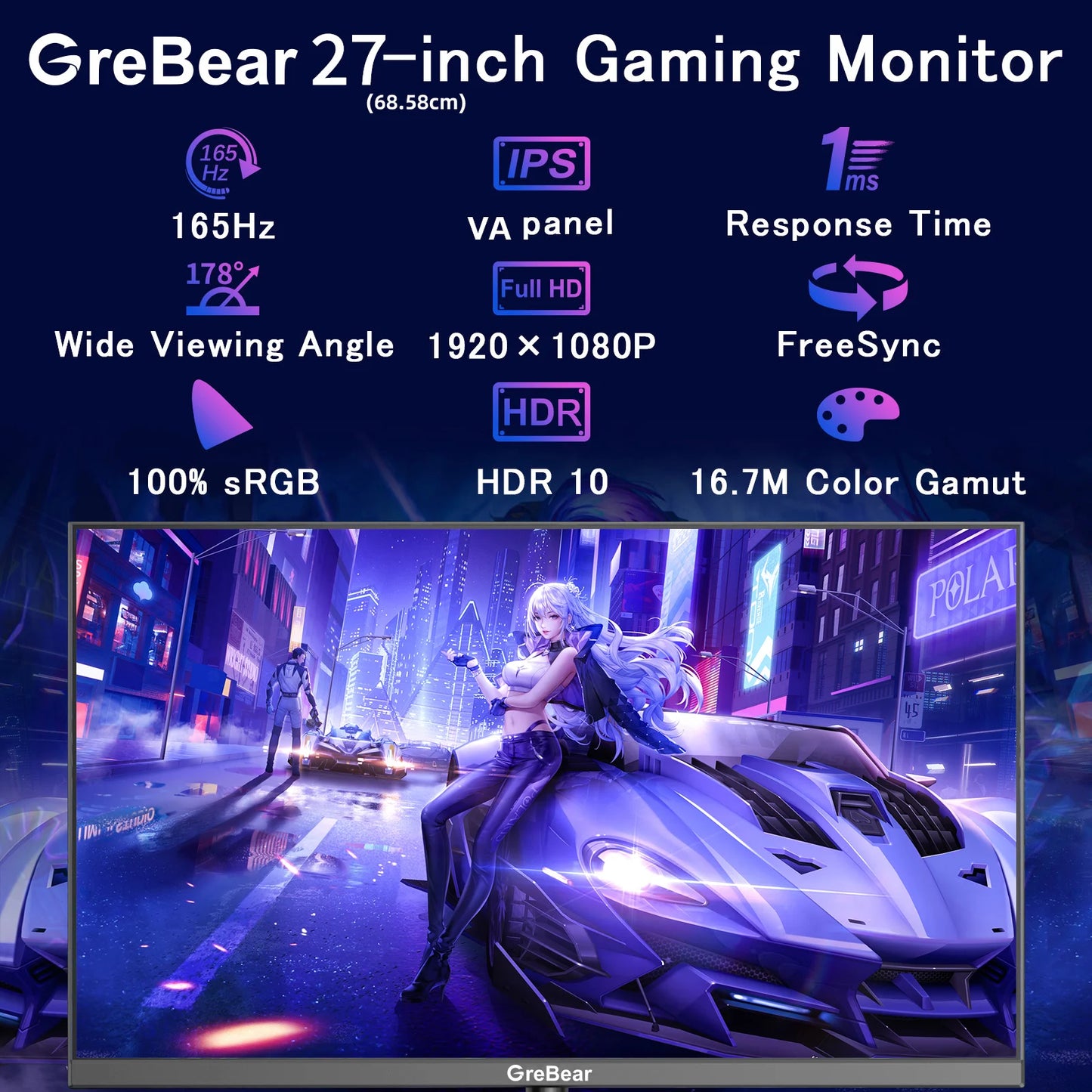 27 inch monitor 165hz,PC Home Office Computer Gaming Monitor FHD1080p,99% SRGB,Built-in Speakers
