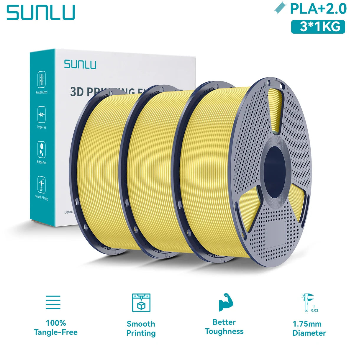 PLA PLUS 2.0 3D Filament 1.75mm Upgrade PLA Plus Stronger Robust Neatly Wound Colorful Filament for FDM 3D Printer 3KG