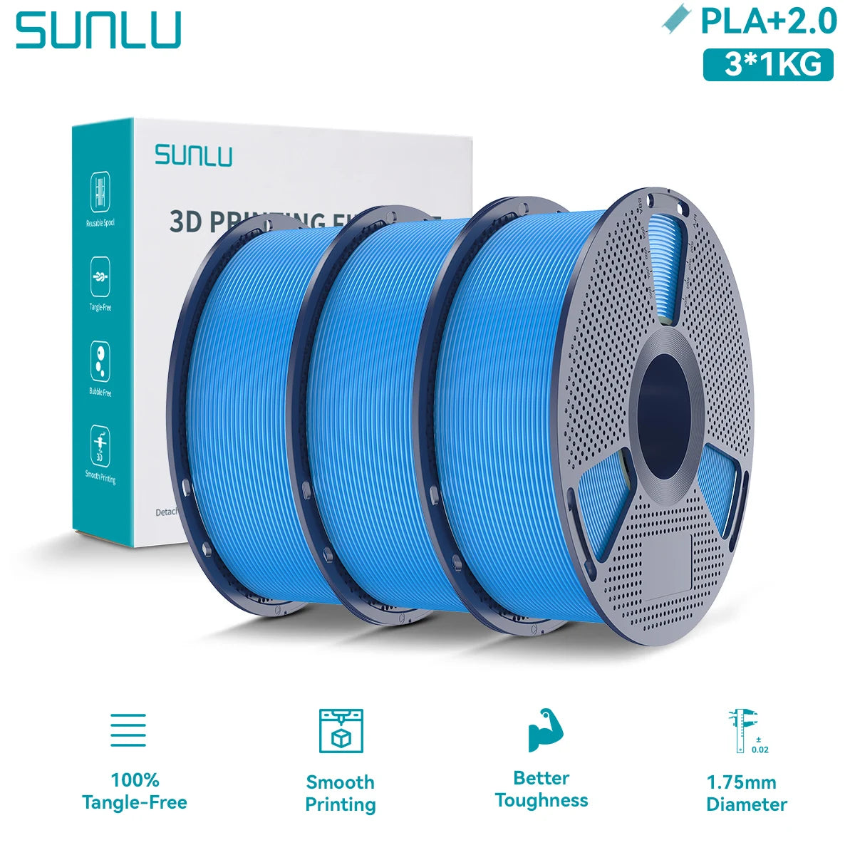 PLA PLUS 2.0 3D Filament 1.75mm Upgrade PLA Plus Stronger Robust Neatly Wound Colorful Filament for FDM 3D Printer 3KG