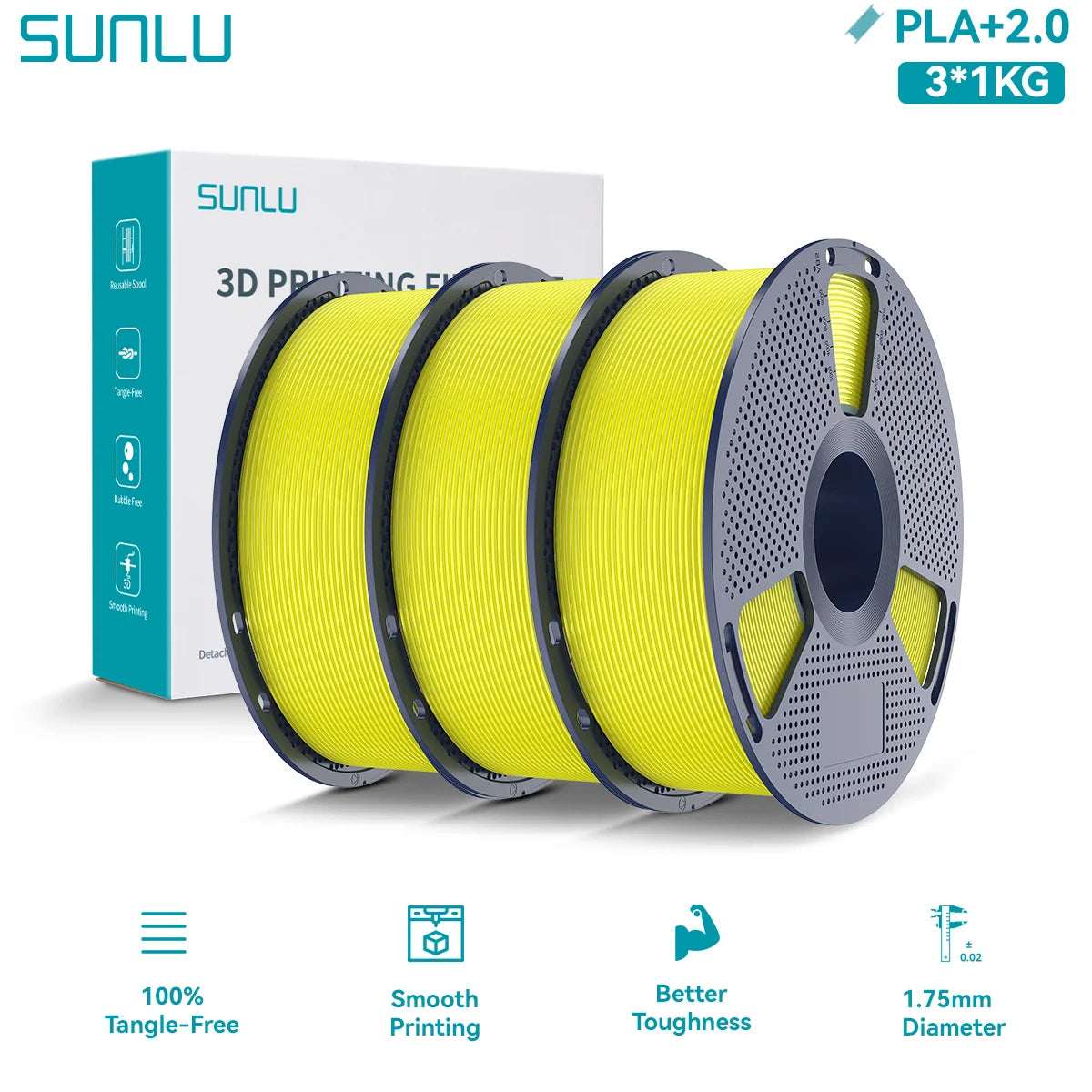 PLA PLUS 2.0 3D Filament 1.75mm Upgrade PLA Plus Stronger Robust Neatly Wound Colorful Filament for FDM 3D Printer 3KG
