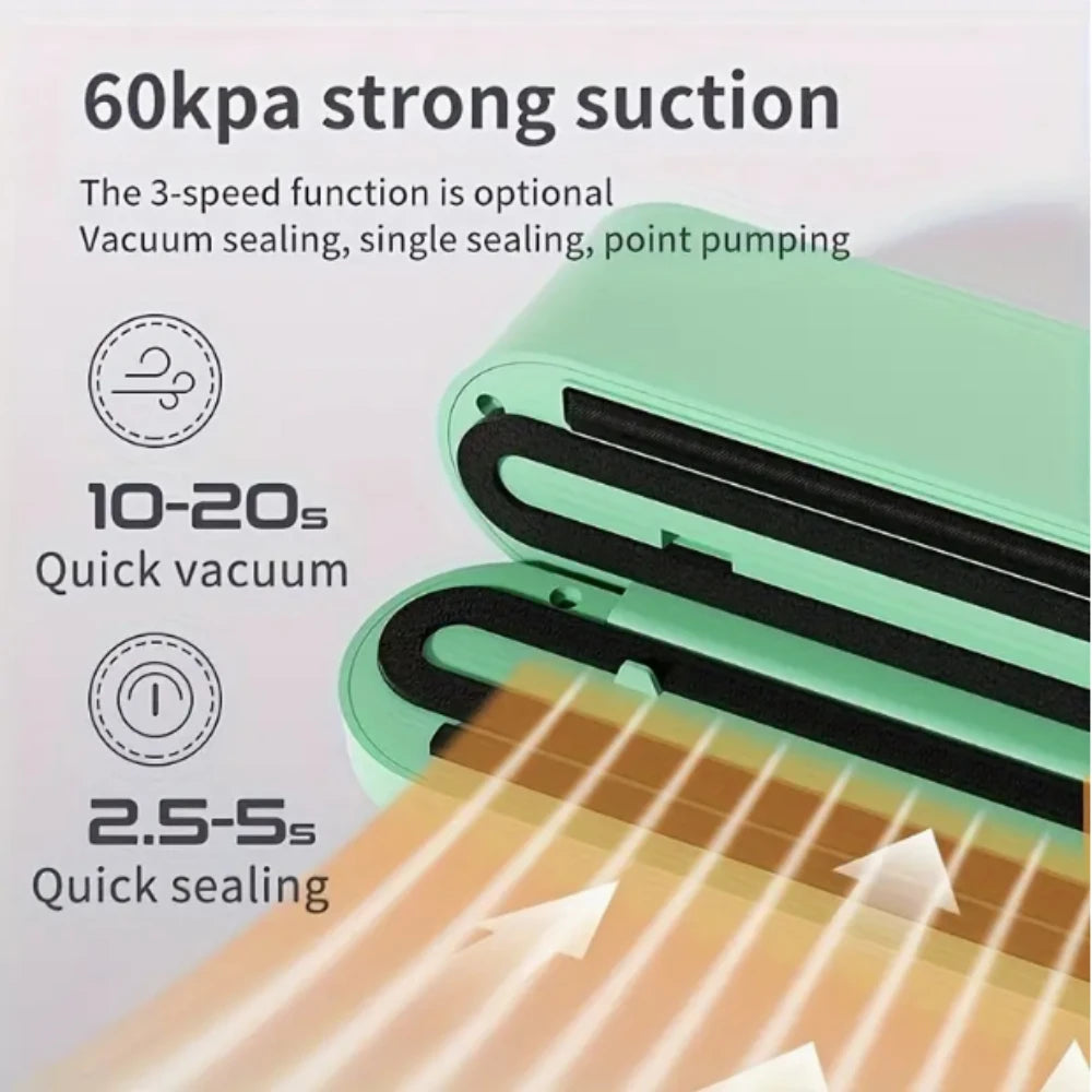 Compact Automatic Vacuum Sealer for Food Preservation, One-Touch Operation, Ideal for Snacks, Meat, Fruits, Veggies, Multi-Funct
