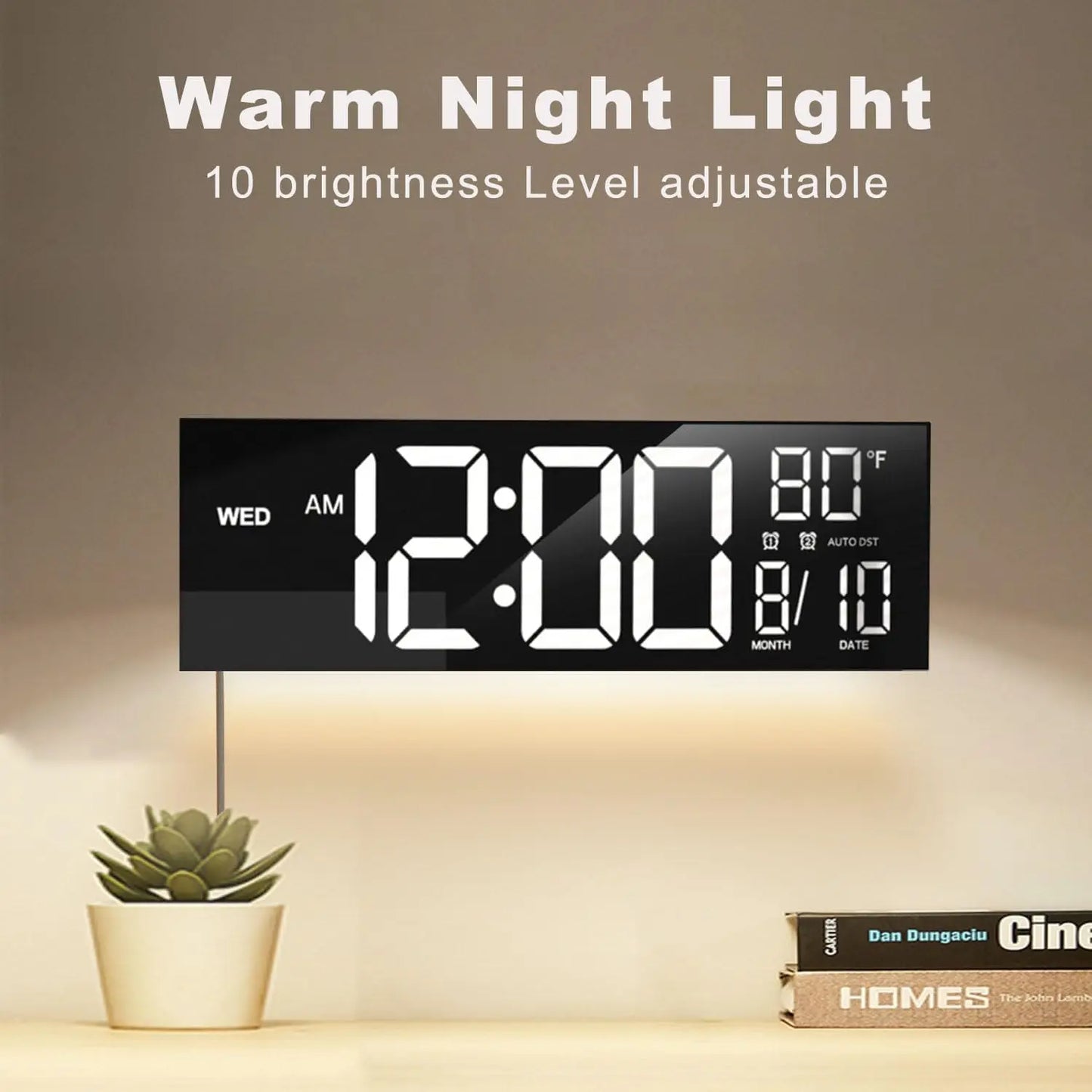 16" Large Digital Wall Clock With Remote Control, Timer, Alarm With Big LED Screen Dispaly, 8 RGB Colors, Auto DST, Temperature