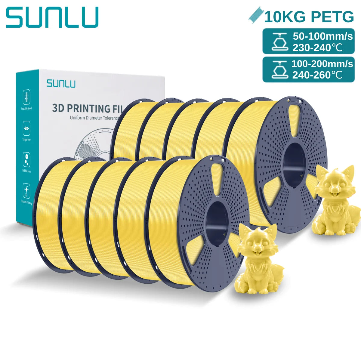 SUNLU PETG 10KG 3D Printer Filament 1.75mm High Toughness Neatly Wound 3D Filaments Spool for Most FDM 3D Printer Materials