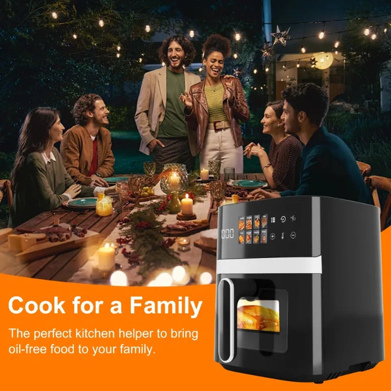6QT Air Fryer, 8-in-1 Electric Hot Oven with Digital LED Touchscreen, Visible Window, 1500W, New