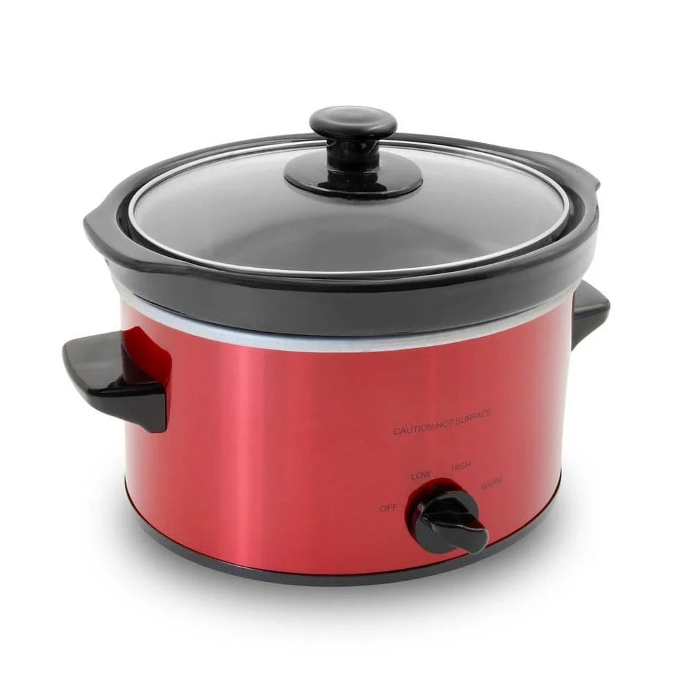 2Qt Oval Slow Cooker with Removable Stoneware Pot Tempered Glass Lid Low High Defrost Settings Dishwasher Safe Kitchen Appliance