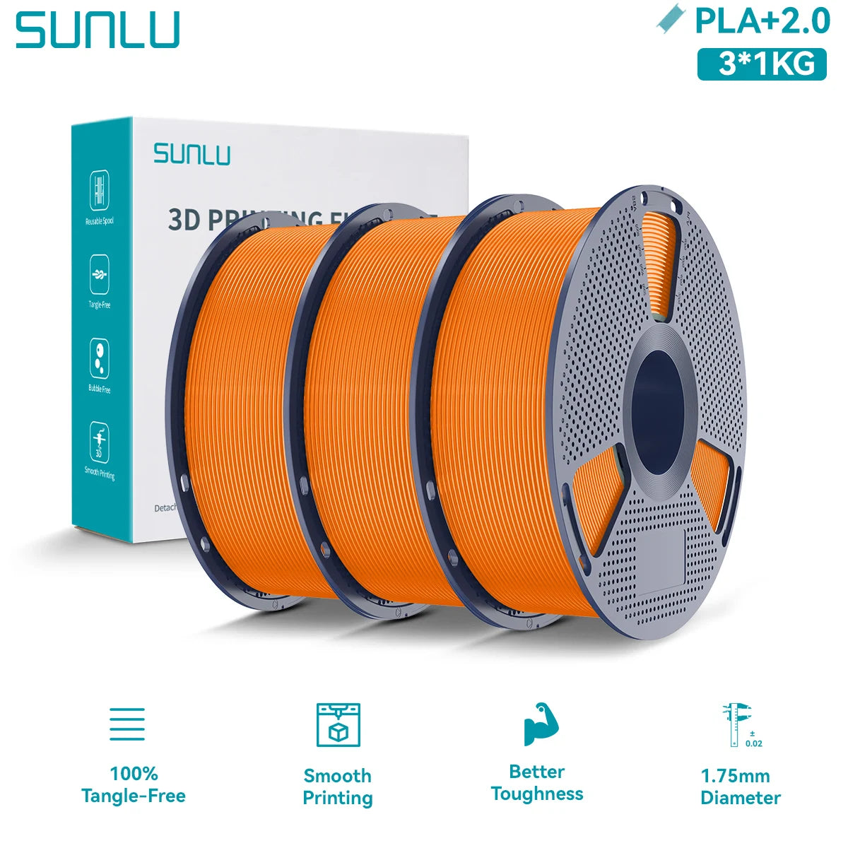 PLA PLUS 2.0 3D Filament 1.75mm Upgrade PLA Plus Stronger Robust Neatly Wound Colorful Filament for FDM 3D Printer 3KG
