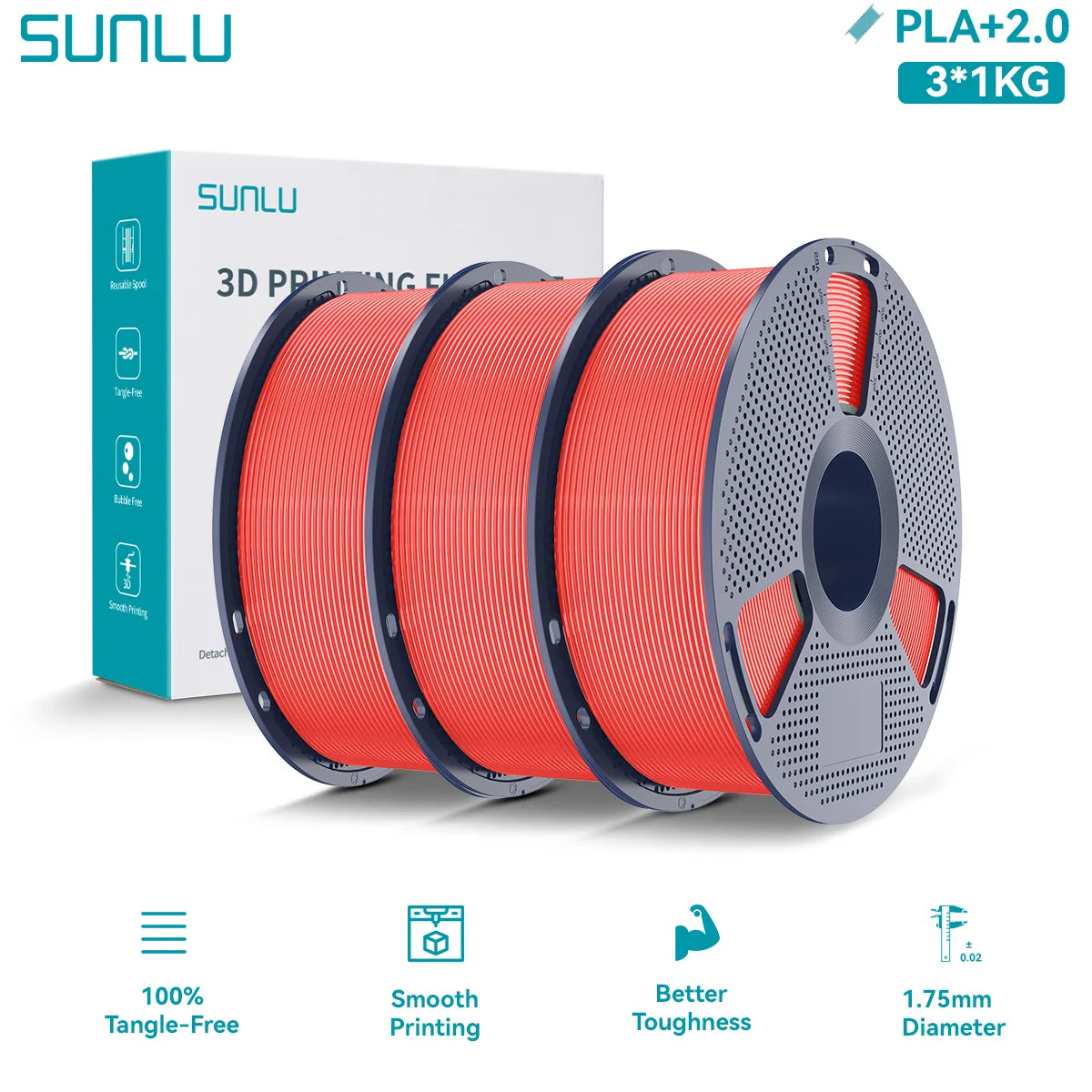 PLA PLUS 2.0 3D Filament 1.75mm Upgrade PLA Plus Stronger Robust Neatly Wound Colorful Filament for FDM 3D Printer 3KG